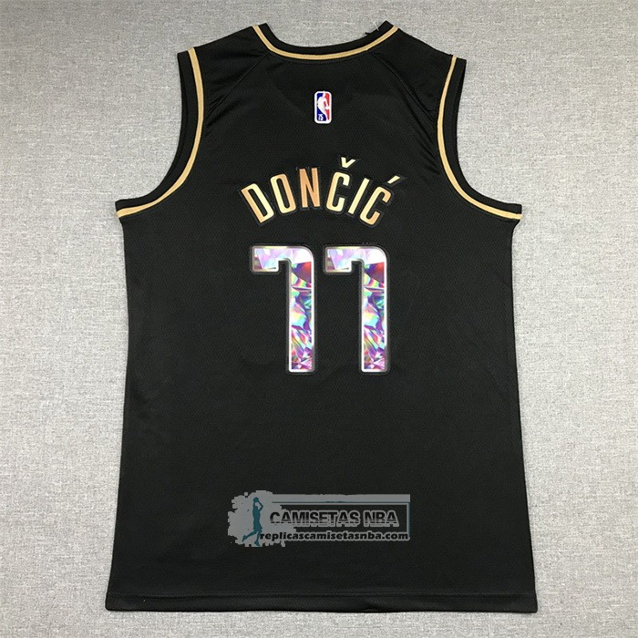 Camiseta Golden Edition Dallas Mavericks Luka Doncic NO 77 2021-22 Negro